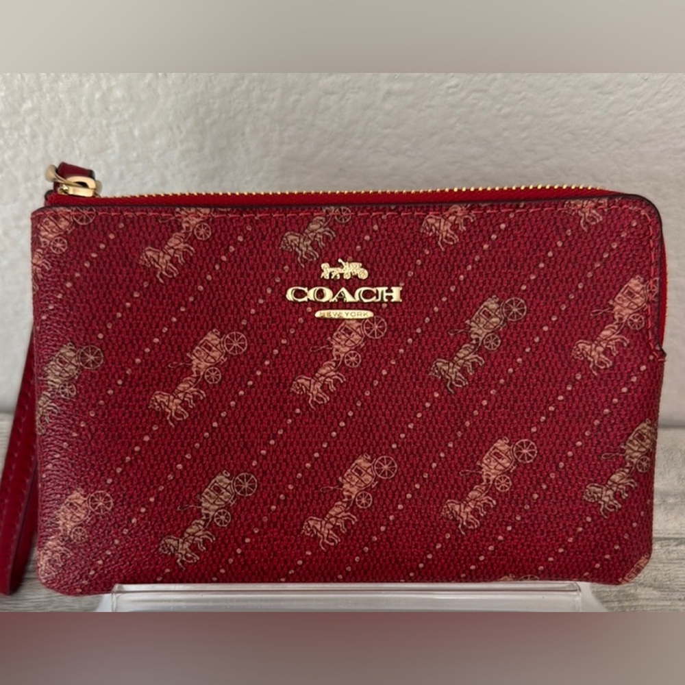 Coach Red Wristlet Horse and Carriage Dot Print